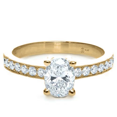 18k Yellow Gold 18k Yellow Gold Custom Diamond Engagement Ring - Flat View -  1107