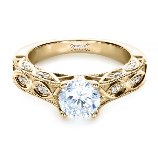 18k Yellow Gold 18k Yellow Gold Custom Diamond Engagement Ring - Flat View -  1296