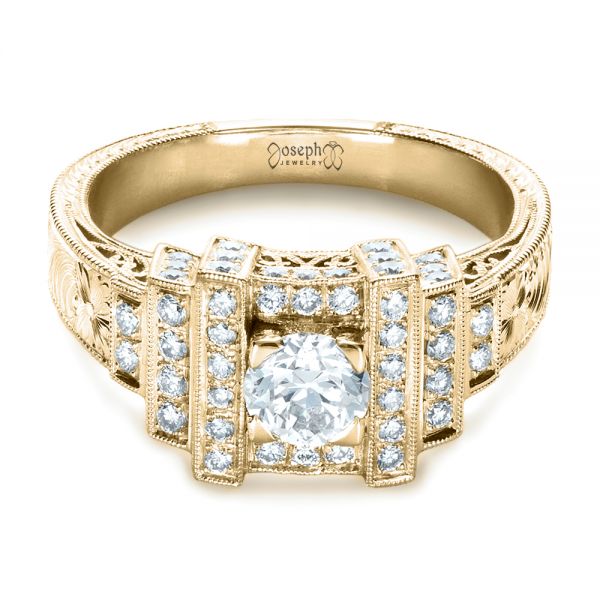 18k Yellow Gold 18k Yellow Gold Custom Diamond Engagement Ring - Flat View -  1346