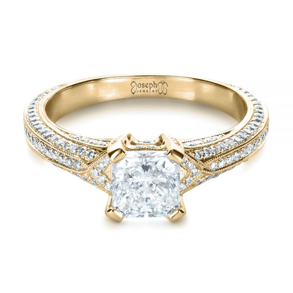 18k Yellow Gold 18k Yellow Gold Custom Diamond Engagement Ring - Flat View -  1410