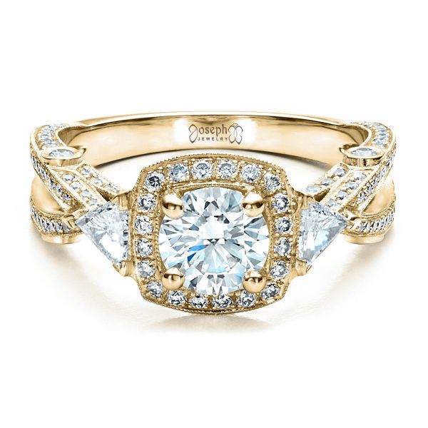 18k Yellow Gold 18k Yellow Gold Custom Diamond Engagement Ring - Flat View -  1451
