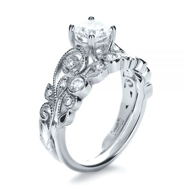  Platinum Custom Diamond Engagement Set - Three-Quarter View -  1154