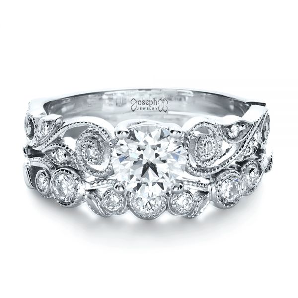  Platinum Custom Diamond Engagement Set - Flat View -  1154