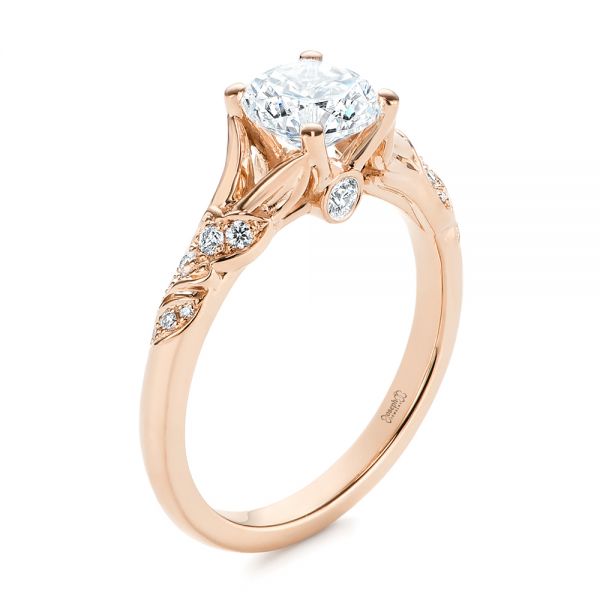 14k Rose Gold 14k Rose Gold Custom Diamond Floral Engagement Ring - Three-Quarter View -  105821