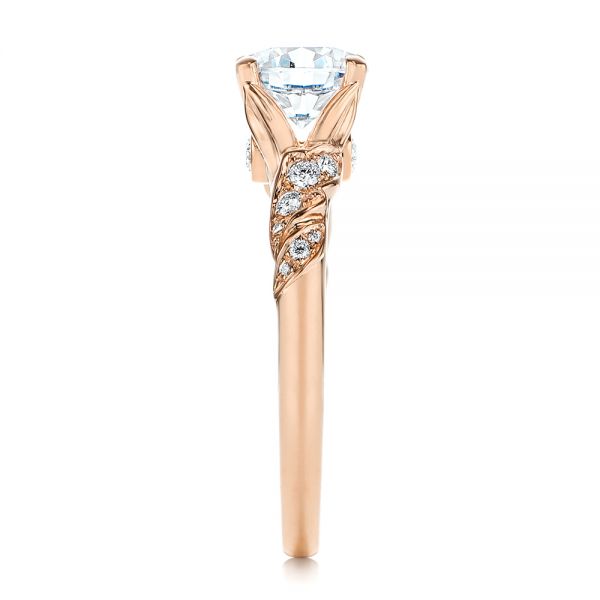 14k Rose Gold 14k Rose Gold Custom Diamond Floral Engagement Ring - Side View -  105821
