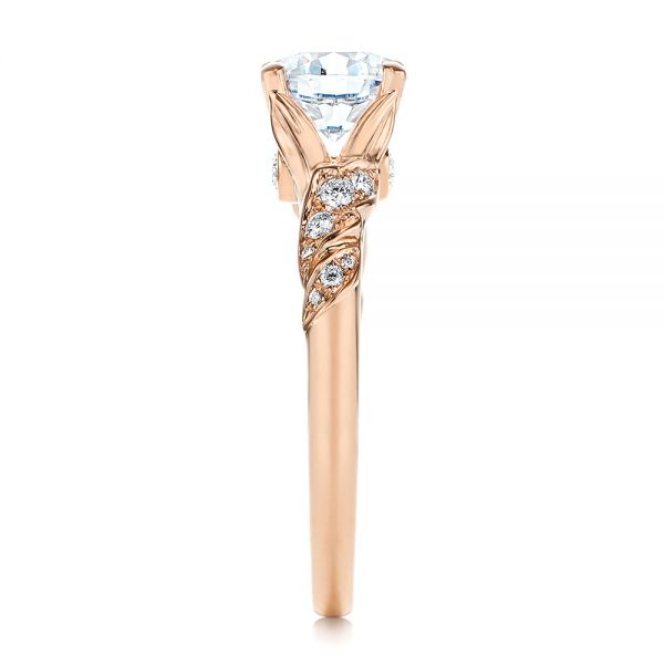 14k Rose Gold 14k Rose Gold Custom Diamond Floral Engagement Ring - Side View - 105821