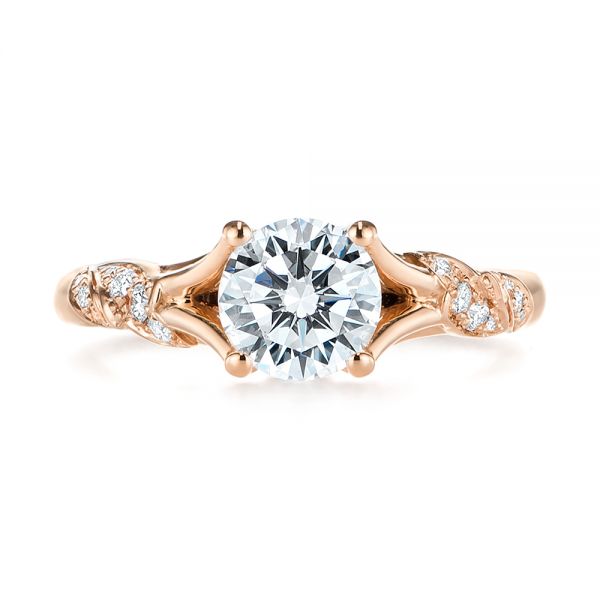 18k Rose Gold 18k Rose Gold Custom Diamond Floral Engagement Ring - Top View -  105821