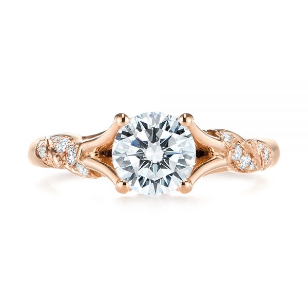 14k Rose Gold 14k Rose Gold Custom Diamond Floral Engagement Ring - Top View - 105821