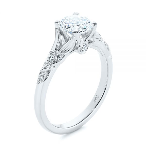 Platinum Platinum Custom Diamond Floral Engagement Ring - Three-Quarter View -  105821