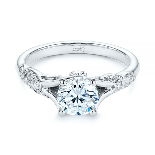 14k White Gold 14k White Gold Custom Diamond Floral Engagement Ring - Flat View -  105821