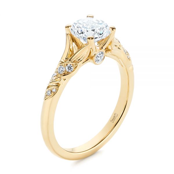 14k Yellow Gold 14k Yellow Gold Custom Diamond Floral Engagement Ring - Three-Quarter View -  105821