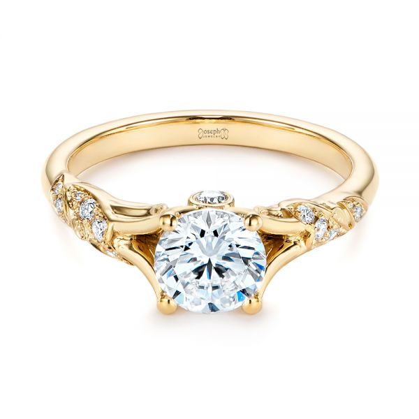 18k Yellow Gold Custom Diamond Floral Engagement Ring - Flat View -  105821