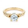 18k Yellow Gold Custom Diamond Floral Engagement Ring - Flat View -  105821 - Thumbnail