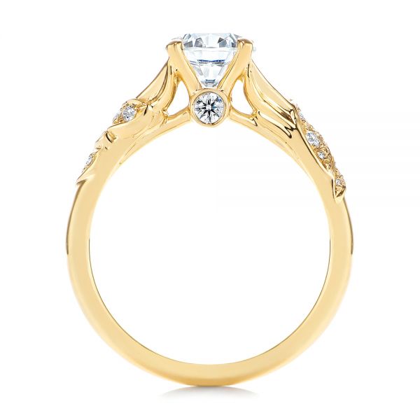 18k Yellow Gold Custom Diamond Floral Engagement Ring - Front View -  105821