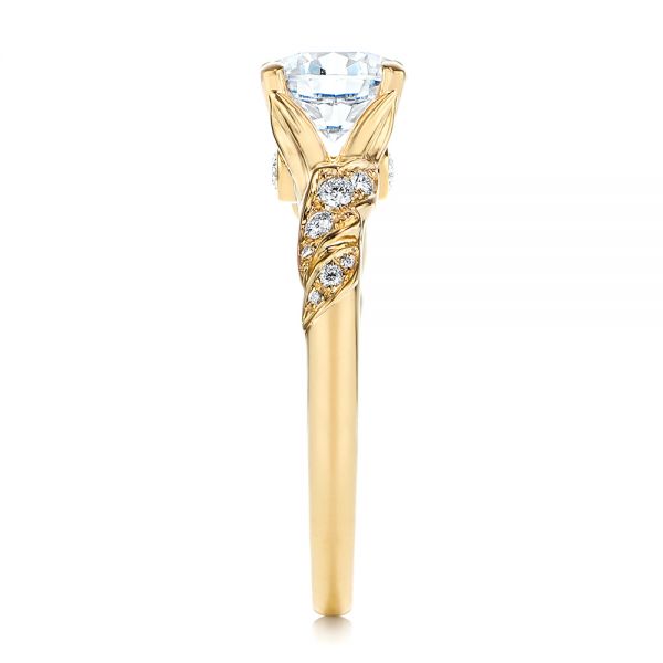 18k Yellow Gold Custom Diamond Floral Engagement Ring - Side View -  105821
