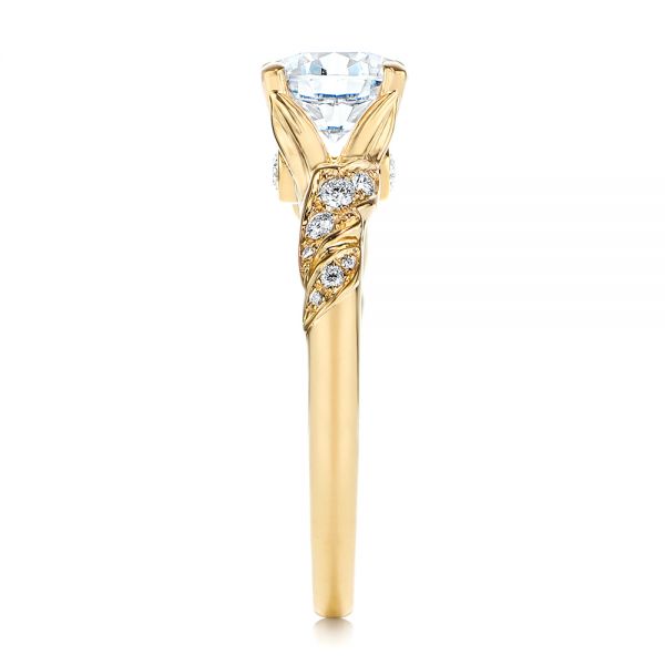 14k Yellow Gold 14k Yellow Gold Custom Diamond Floral Engagement Ring - Side View -  105821