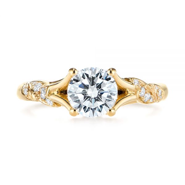 18k Yellow Gold Custom Diamond Floral Engagement Ring - Top View -  105821