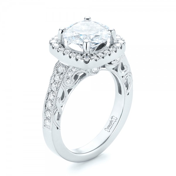  Platinum Platinum Custom Diamond Halo Engagement Ring - Three-Quarter View -  103595