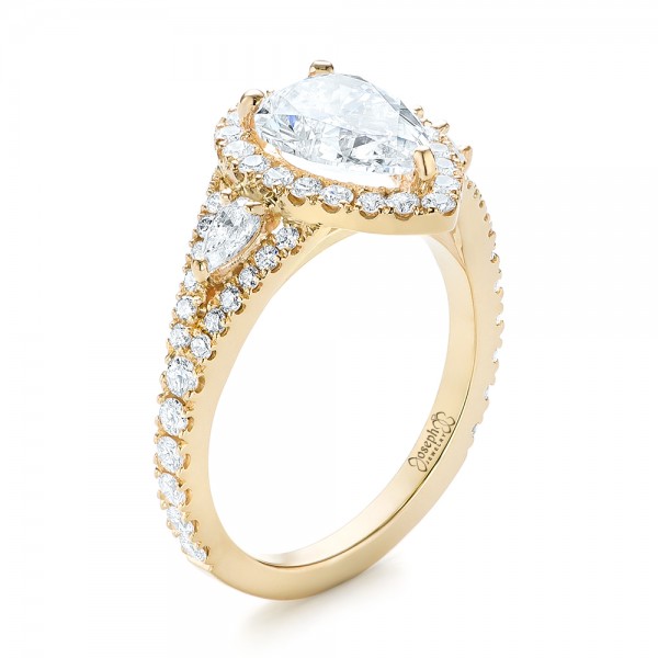 18k Yellow Gold 18k Yellow Gold Custom Diamond Halo Engagement Ring - Three-Quarter View -  103632