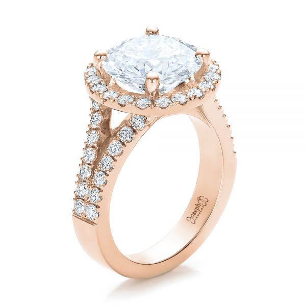 14k Rose Gold 14k Rose Gold Custom Diamond Halo Engagement Ring - Three-Quarter View -  100484