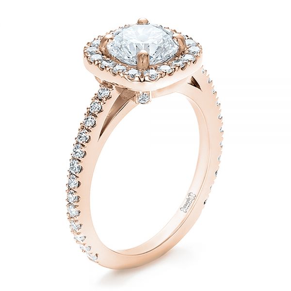 14k Rose Gold 14k Rose Gold Custom Diamond Halo Engagement Ring - Three-Quarter View - 100629
