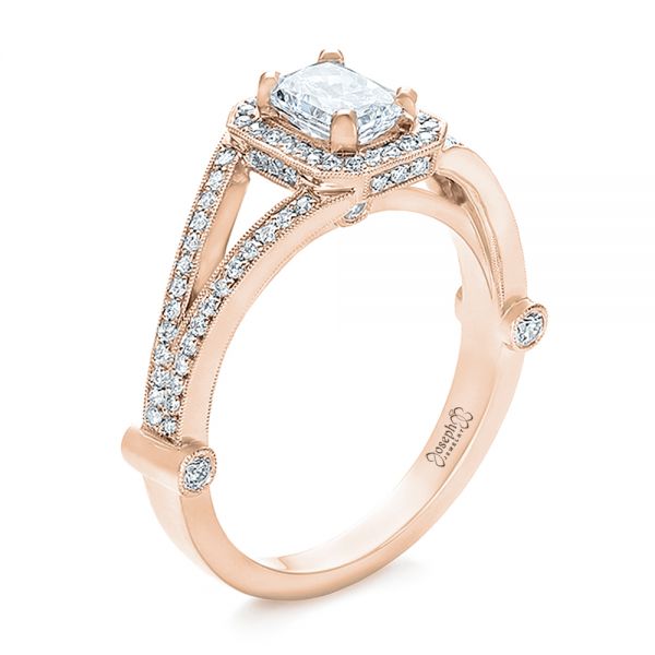 18k Rose Gold 18k Rose Gold Custom Diamond Halo Engagement Ring - Three-Quarter View -  100651