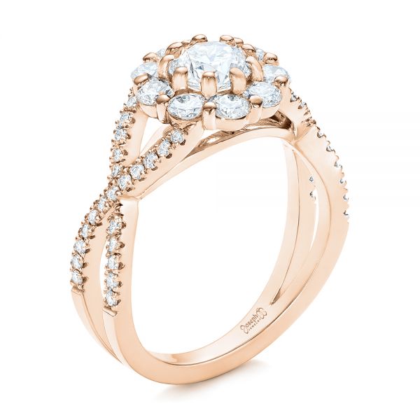 18k Rose Gold 18k Rose Gold Custom Diamond Halo Engagement Ring - Three-Quarter View -  100874