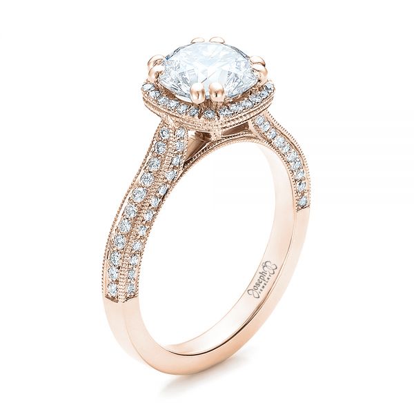 14k Rose Gold 14k Rose Gold Custom Diamond Halo Engagement Ring - Three-Quarter View -  101183