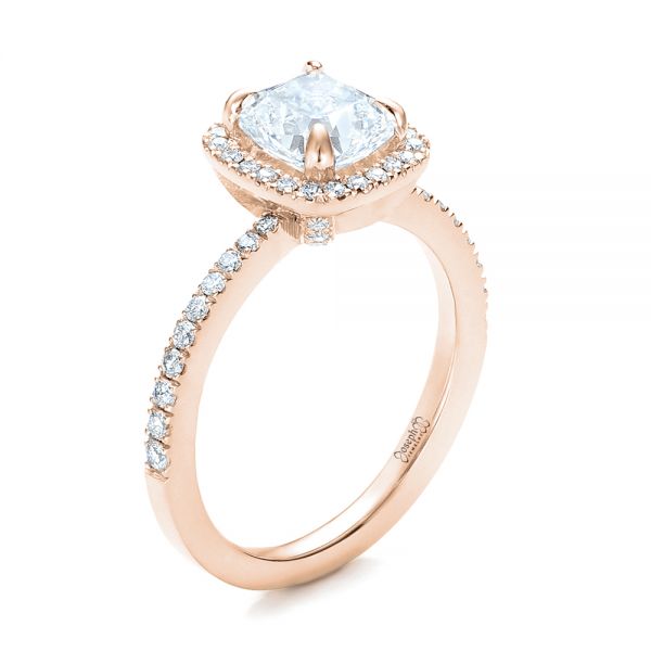 14k Rose Gold 14k Rose Gold Custom Diamond Halo Engagement Ring - Three-Quarter View - 101224