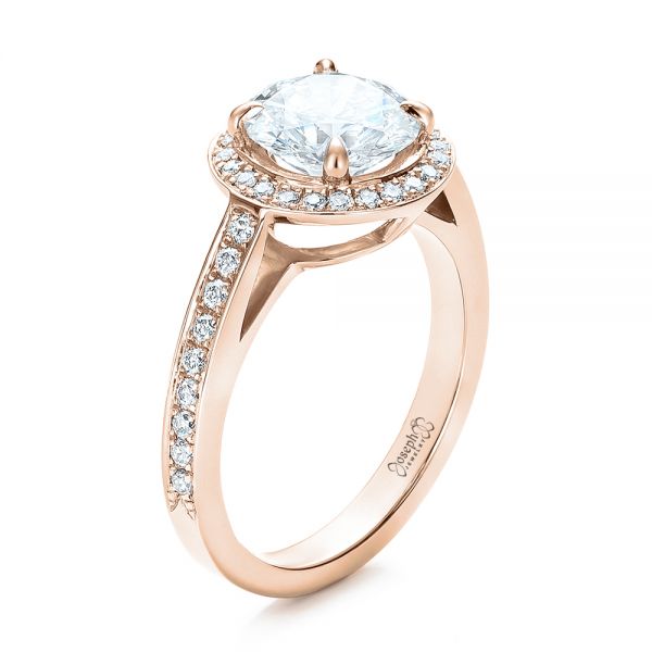 14k Rose Gold 14k Rose Gold Custom Diamond Halo Engagement Ring - Three-Quarter View - 101726