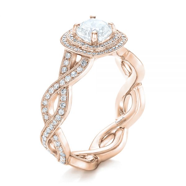 18k Rose Gold 18k Rose Gold Custom Diamond Halo Engagement Ring - Three-Quarter View -  102119