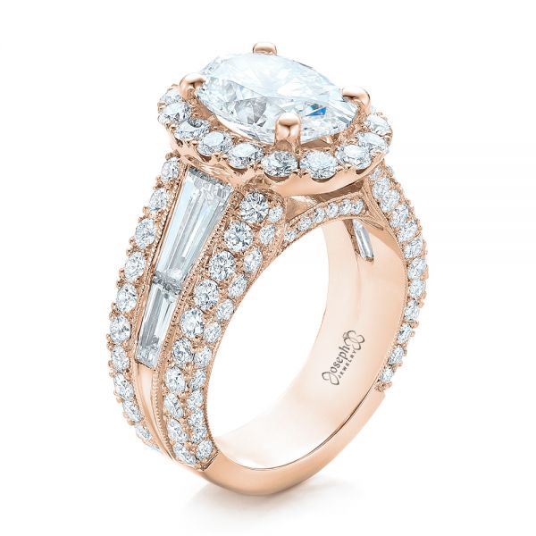 18k Rose Gold 18k Rose Gold Custom Diamond Halo Engagement Ring - Three-Quarter View -  102156