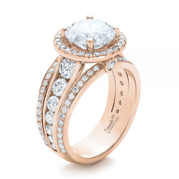14k Rose Gold 14k Rose Gold Custom Diamond Halo Engagement Ring - Three-Quarter View -  102158