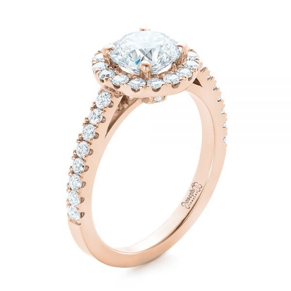 14k Rose Gold 14k Rose Gold Custom Diamond Halo Engagement Ring - Three-Quarter View -  102260