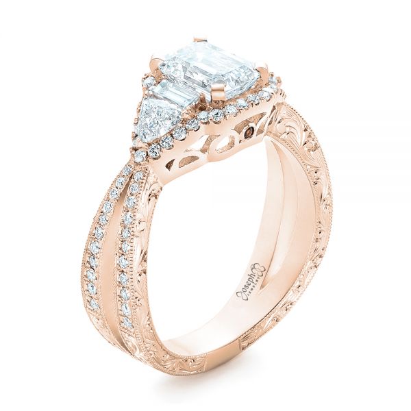 18k Rose Gold 18k Rose Gold Custom Diamond Halo Engagement Ring - Three-Quarter View -  102263