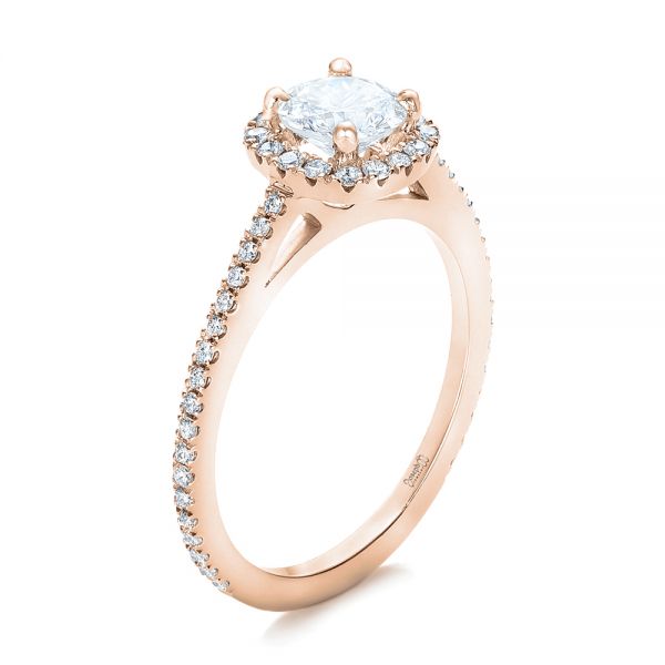 14k Rose Gold 14k Rose Gold Custom Diamond Halo Engagement Ring - Three-Quarter View -  102317