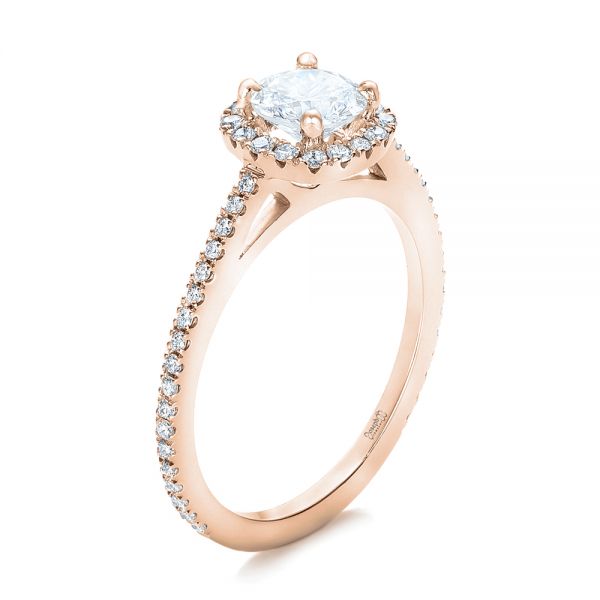 14k Rose Gold 14k Rose Gold Custom Diamond Halo Engagement Ring - Three-Quarter View - 102317