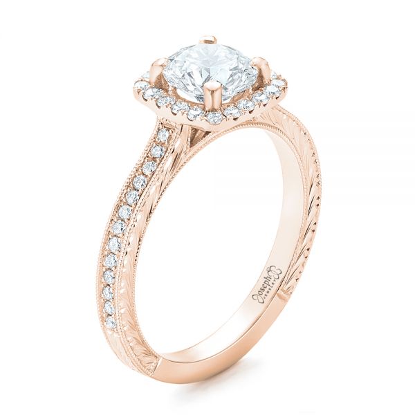 14k Rose Gold 14k Rose Gold Custom Diamond Halo Engagement Ring - Three-Quarter View - 102422
