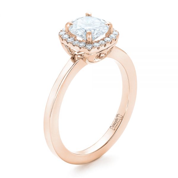 18k Rose Gold 18k Rose Gold Custom Diamond Halo Engagement Ring - Three-Quarter View -  102460