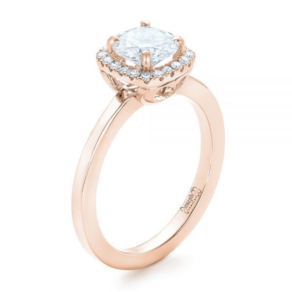14k Rose Gold 14k Rose Gold Custom Diamond Halo Engagement Ring - Three-Quarter View - 102460