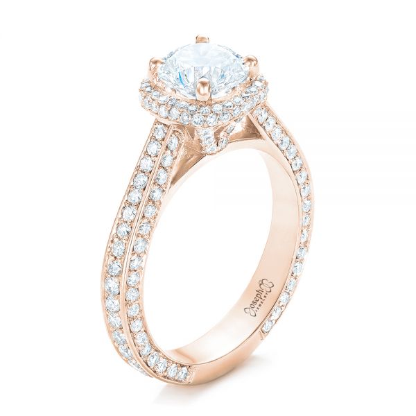 18k Rose Gold 18k Rose Gold Custom Diamond Halo Engagement Ring - Three-Quarter View -  102468