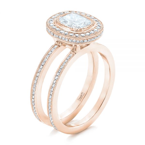14k Rose Gold 14k Rose Gold Custom Diamond Halo Engagement Ring - Three-Quarter View - 102542