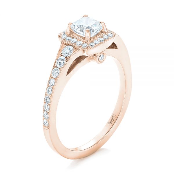 14k Rose Gold 14k Rose Gold Custom Diamond Halo Engagement Ring - Three-Quarter View - 102597