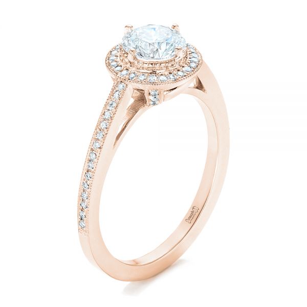 14k Rose Gold 14k Rose Gold Custom Diamond Halo Engagement Ring - Three-Quarter View - 102692