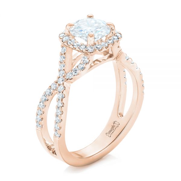 18k Rose Gold 18k Rose Gold Custom Diamond Halo Engagement Ring - Three-Quarter View - 102748