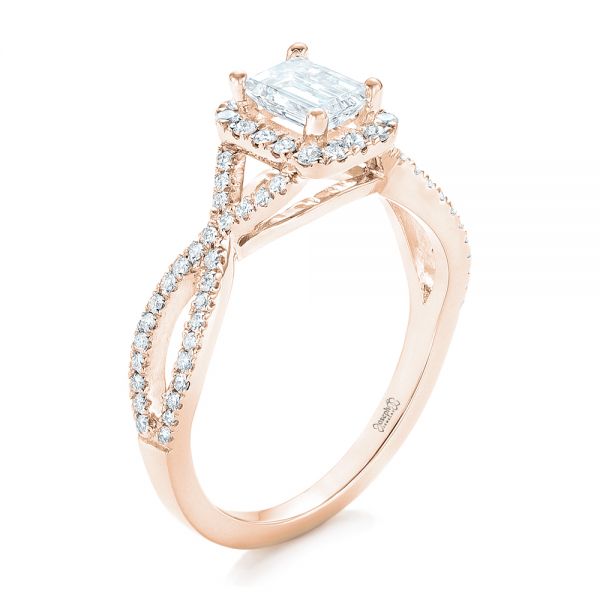 14k Rose Gold 14k Rose Gold Custom Diamond Halo Engagement Ring - Three-Quarter View - 102751