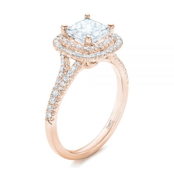 18k Rose Gold 18k Rose Gold Custom Diamond Halo Engagement Ring - Three-Quarter View - 102771