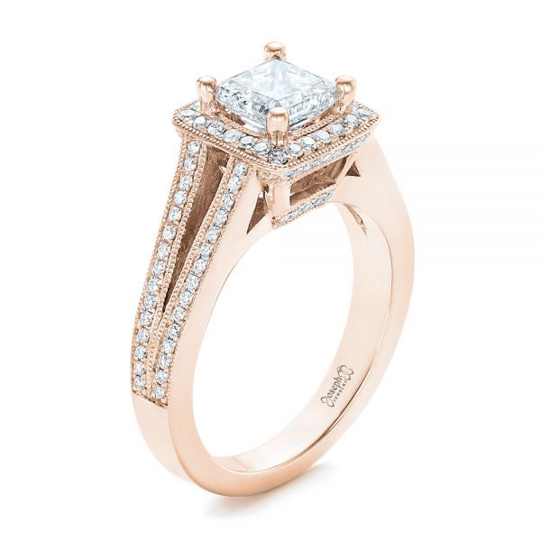 14k Rose Gold 14k Rose Gold Custom Diamond Halo Engagement Ring - Three-Quarter View -  102809