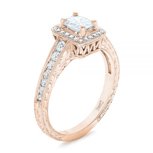 14k Rose Gold 14k Rose Gold Custom Diamond Halo Engagement Ring - Three-Quarter View -  102813