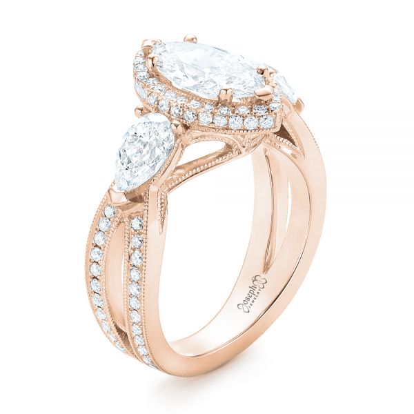 14k Rose Gold 14k Rose Gold Custom Diamond Halo Engagement Ring - Three-Quarter View - 102873